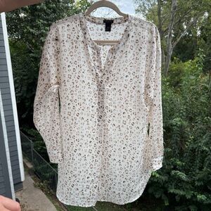 Ann Taylor Cream and Brown Patterned Blouse